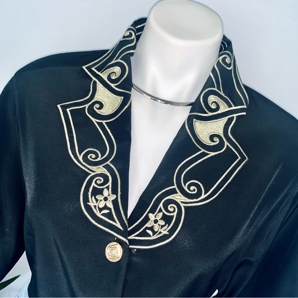 Vintage Black Blouse with Gold Embroidered Collar - Picture 15 of 15